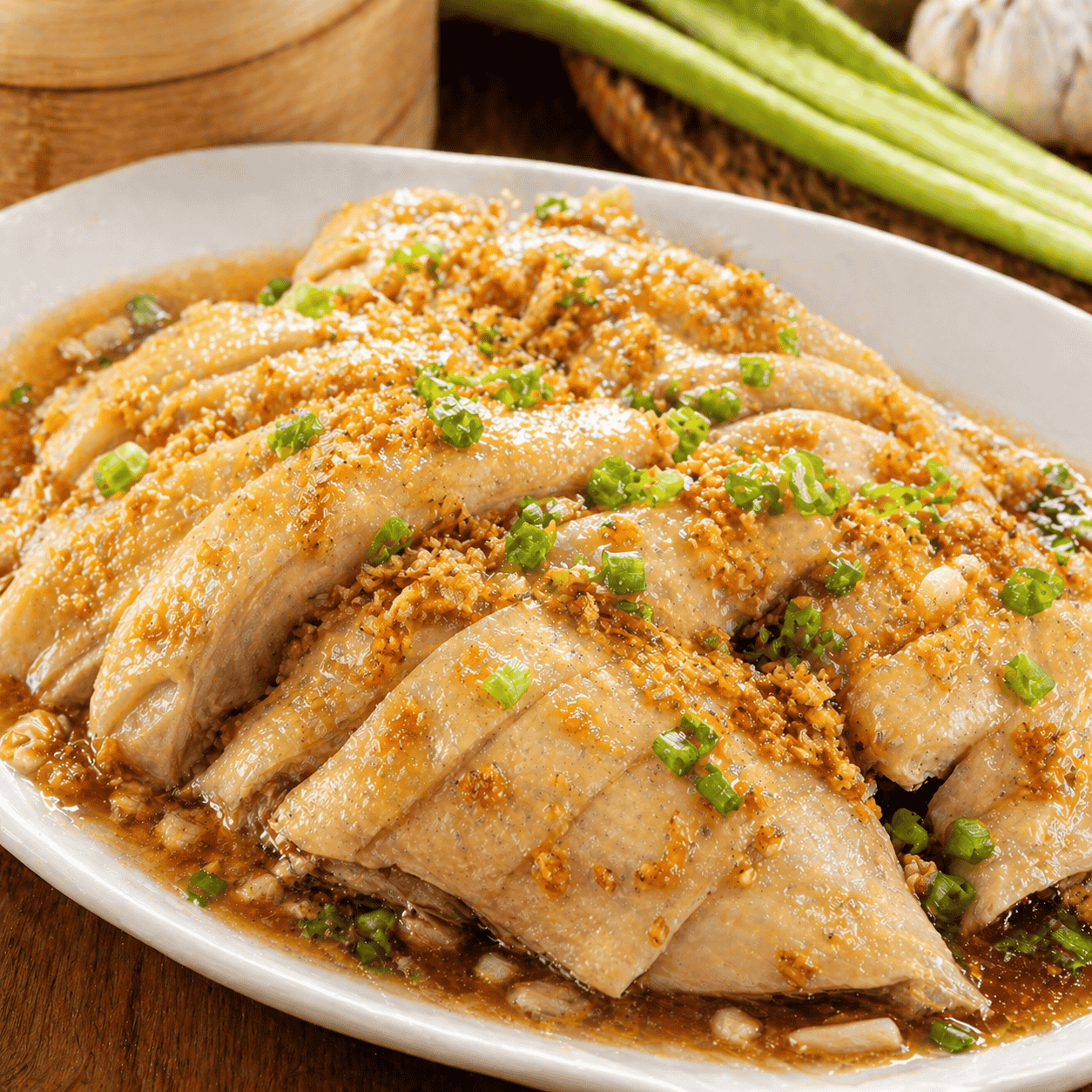 Ayam Tim Bawang 1 Ekor dengan lalap dan sambal